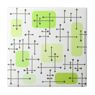 1950s Eames Era Art Crosshairs Chartreuse Tile