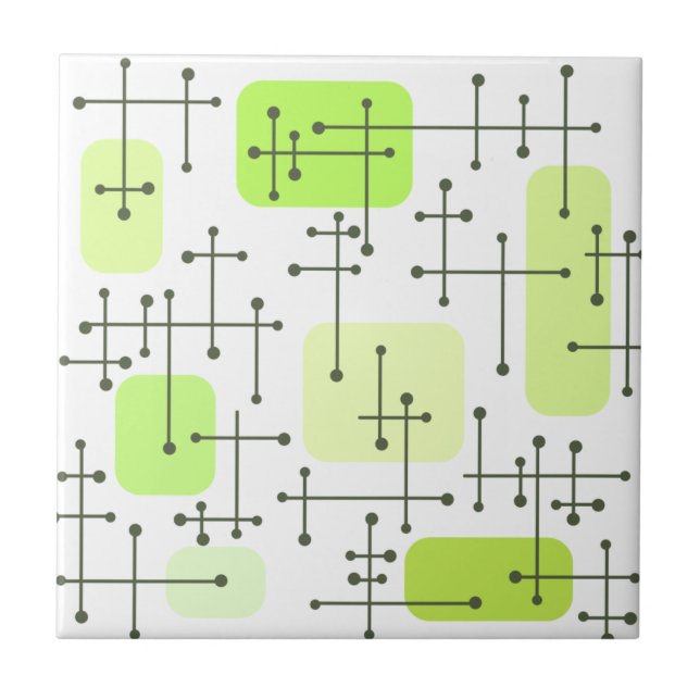 1950s Eames Era Art Crosshairs Chartreuse Tile (Front)