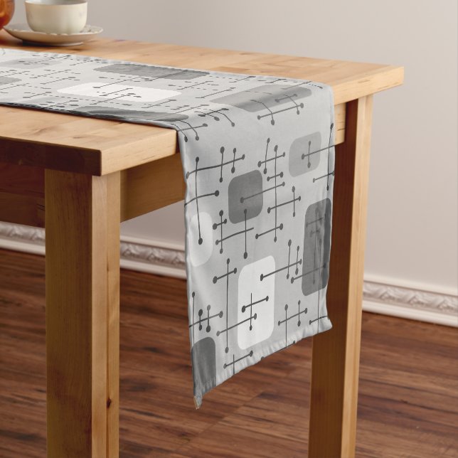 1950s Eames Era Art Crosshairs Grey Short Table Runner (In Situ)