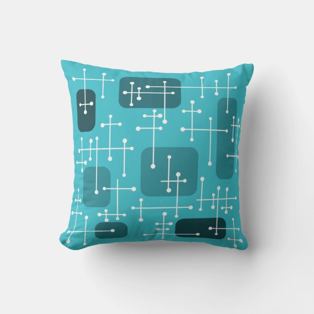 1950s Eames Era Art Crosshairs Turquoise Cushion (Front)