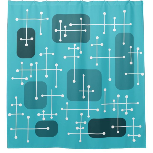 1950s Eames Era Art Crosshairs Turquoise Shower Curtain (Front)