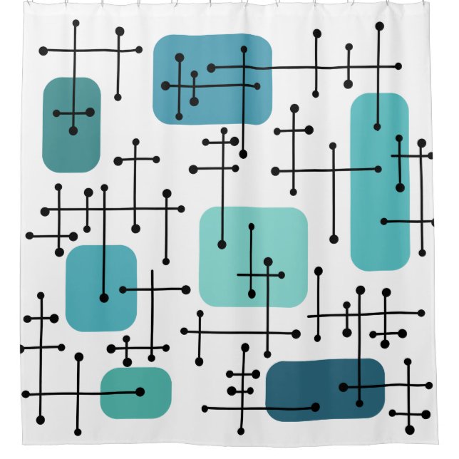 1950s Eames Era Art Crosshairs Turquoise Shower Curtain (Front)