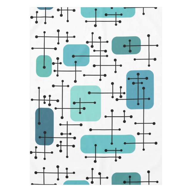 1950s Eames Era Art Crosshairs Turquoise Tablecloth (Front)