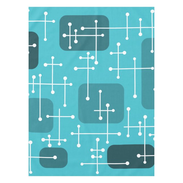 1950s Eames Era Art Crosshairs Turquoise Tablecloth (Front)