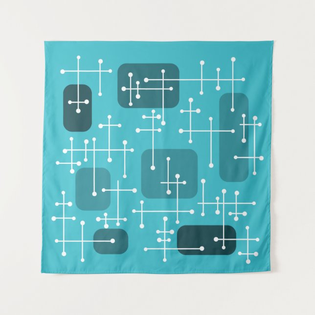1950s Eames Era Art Crosshairs Turquoise Tapestry (Front)