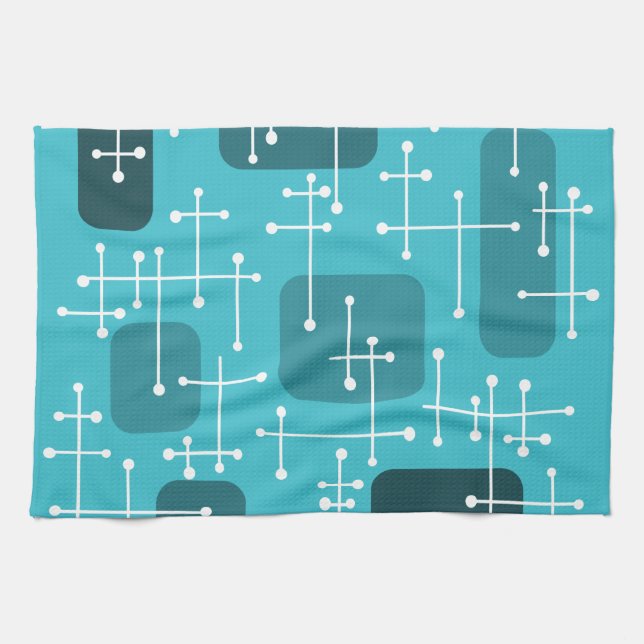 1950s Eames Era Art Crosshairs Turquoise Tea Towel (Horizontal)