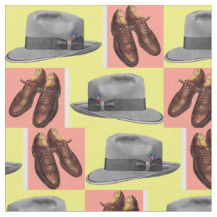 1950s fedora and wingtip shoes print fabric