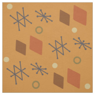 1950s Geometric Abstract Art Burnt Orange Fabric