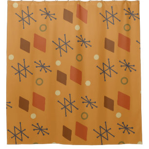 1950s Geometric Abstract Art Burnt Orange Shower Curtain