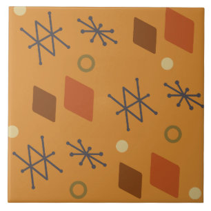 1950s Geometric Abstract Art Burnt Orange Tile