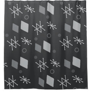 1950s Geometric Abstract Art Dark Grey Shower Curtain