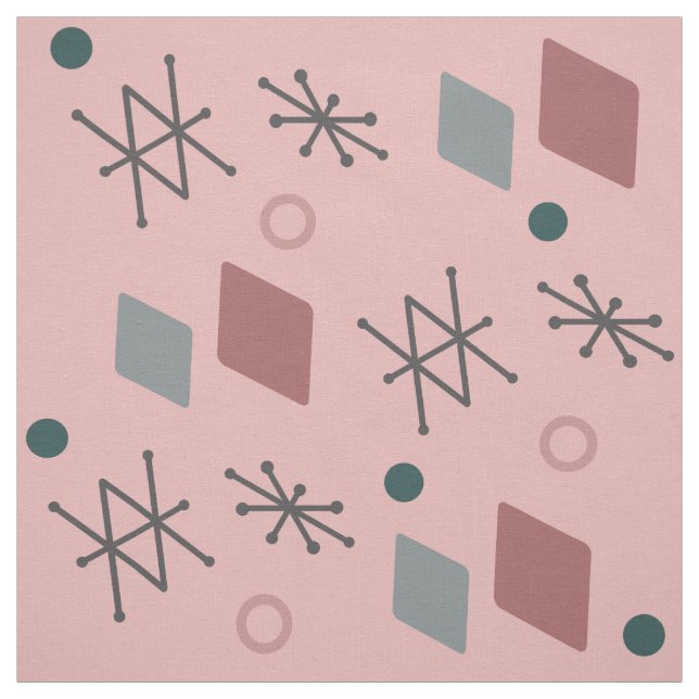 1950s Geometric Abstract Art Pink Grey Fabric (Swatch)