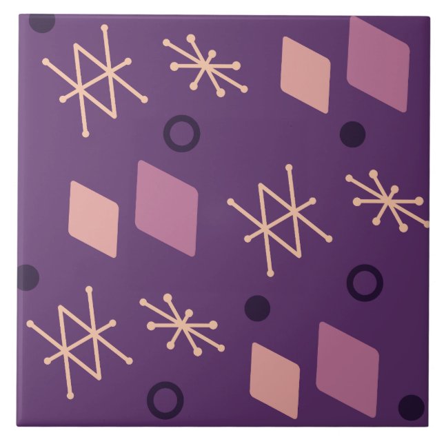 1950s Geometric Abstract Art Purple Tile (Front)