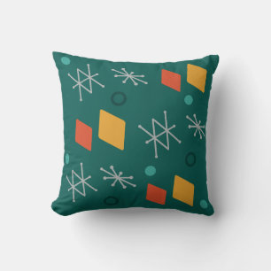 1950s Geometric Abstract Art Teal Cushion