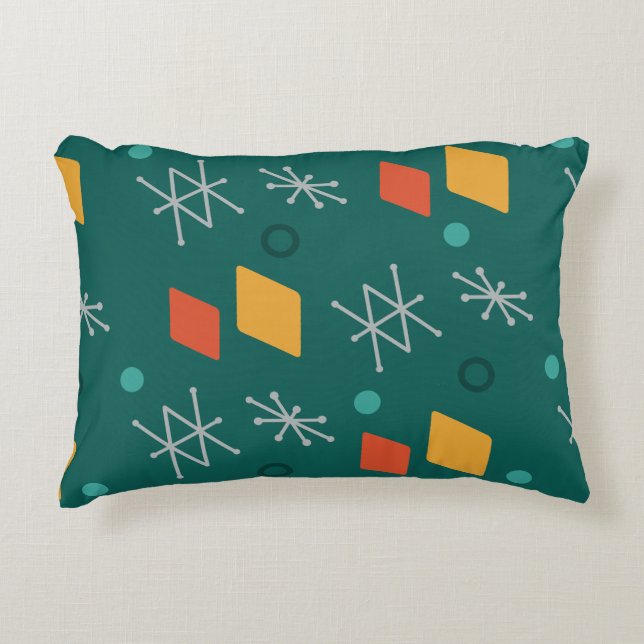 1950s Geometric Abstract Art Teal Decorative Cushion (Front)