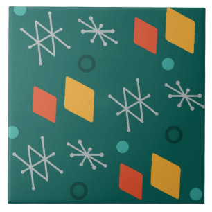 1950s Geometric Abstract Art Teal Tile