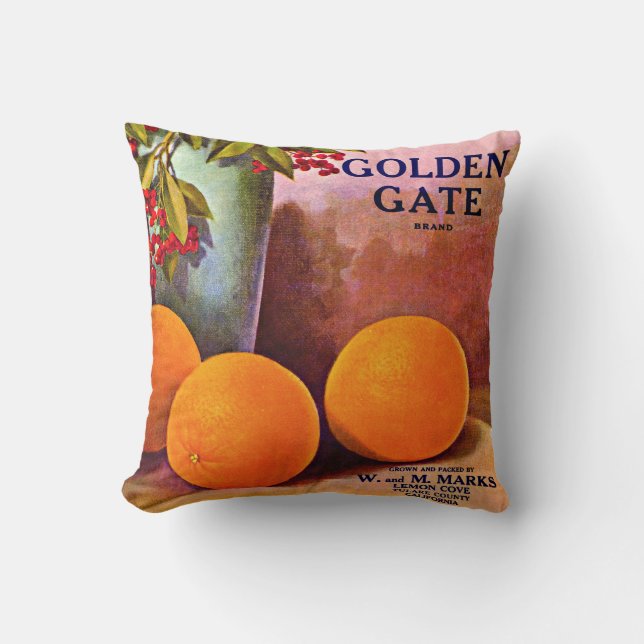 1950s Golden Gate Brand orange crate label print Cushion (Front)