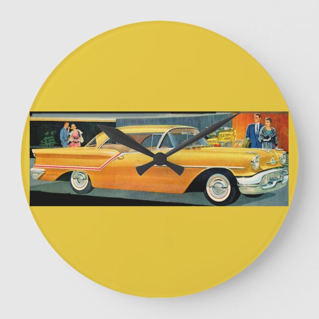 1950s golden Rocket 88 Oldsmobile Large Clock (Front)