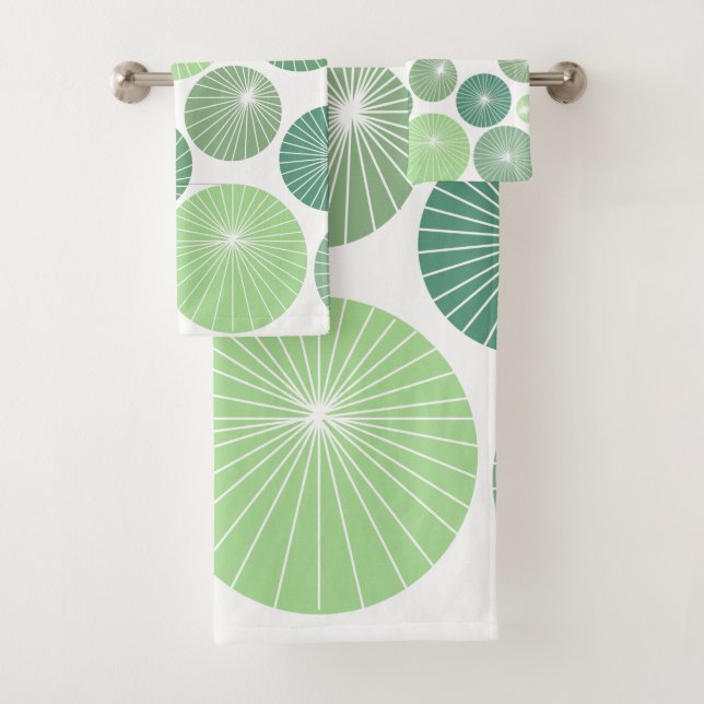 1950s Green Pinwheels  Bath Towel Set (Insitu)