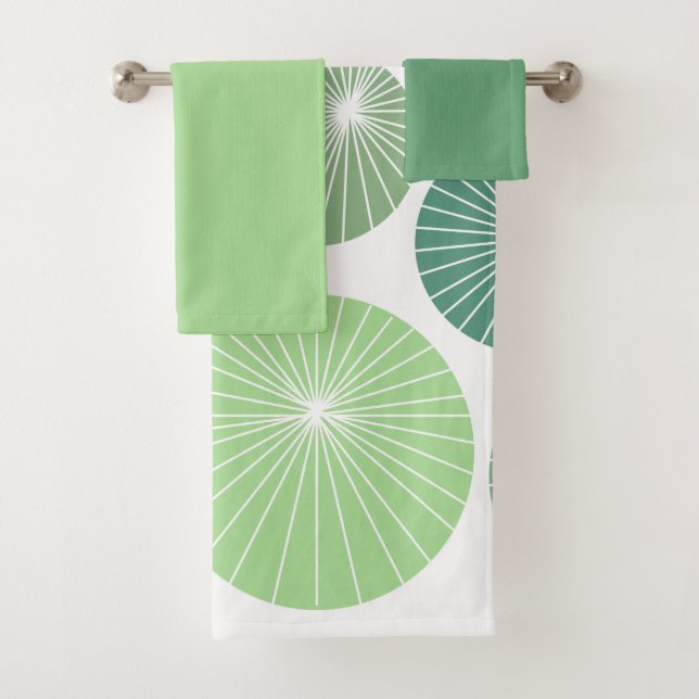 1950s Green Pinwheels  Bath Towel Set (Insitu)