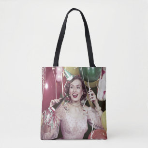 1950s Happy Woman In Party Dress at New Years Eve Tote Bag