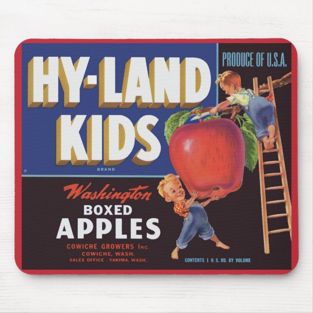 1950s Hyland Kids Washington Apples label print Mouse Mat (Front)