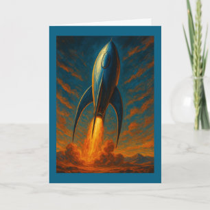 1950s inspired rocket ship  card