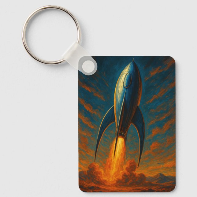 1950s inspired rocket ship  key ring (Front)