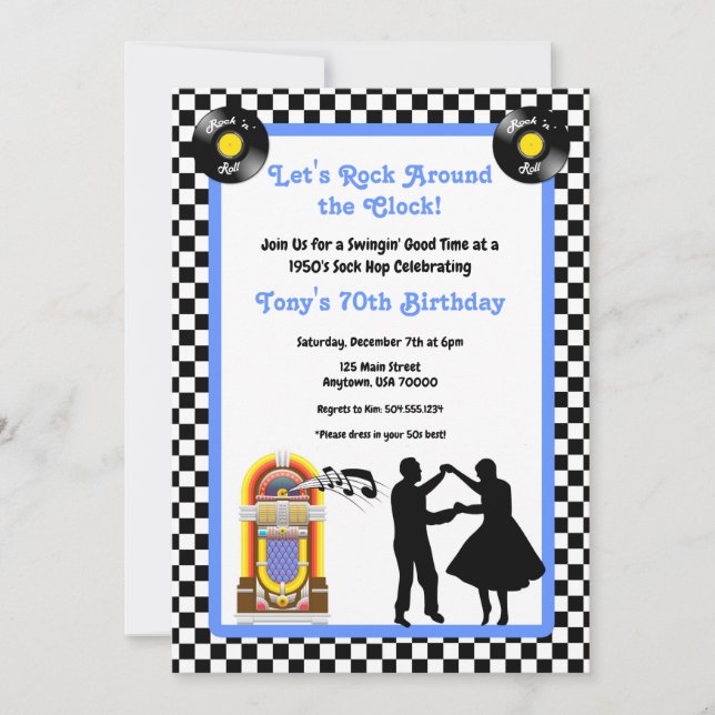 1950s Invitation, Sock Hop, Rock and Roll, 50s Invitation (Front)