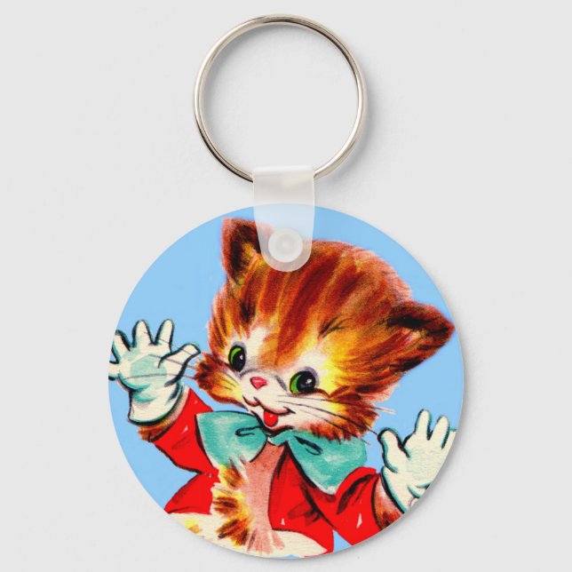 1950s jazz hands kitten key ring (Front)
