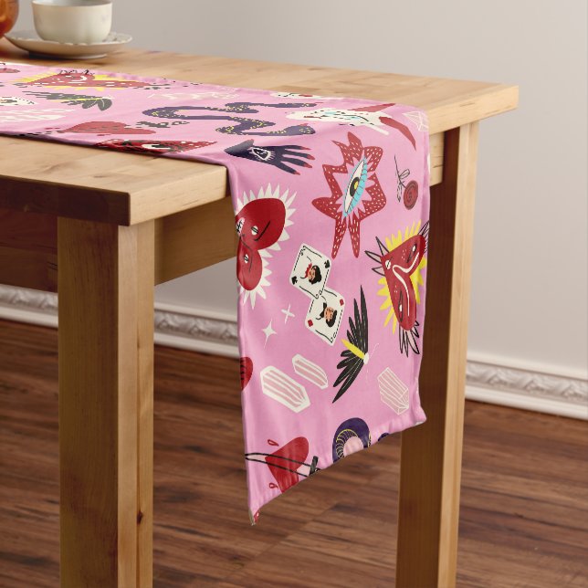 1950's Kitsch Retro Pop Art Pink Mystical Pattern  Short Table Runner (In Situ)