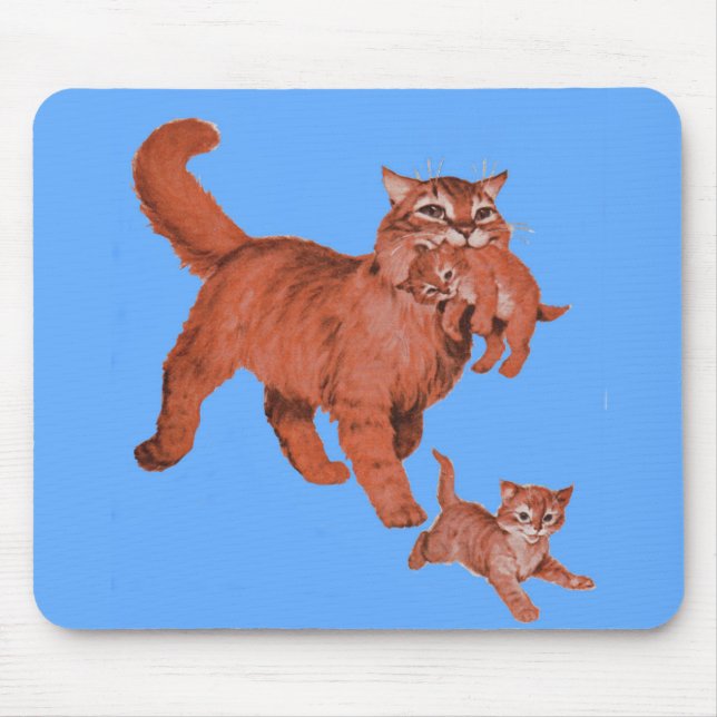 1950s kitty cat mama and little kittens mouse mat (Front)