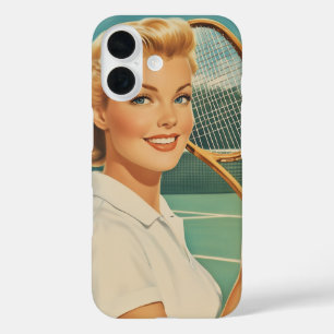 1950s Magazine Illustration Tennis Woman iPhone 16 Case