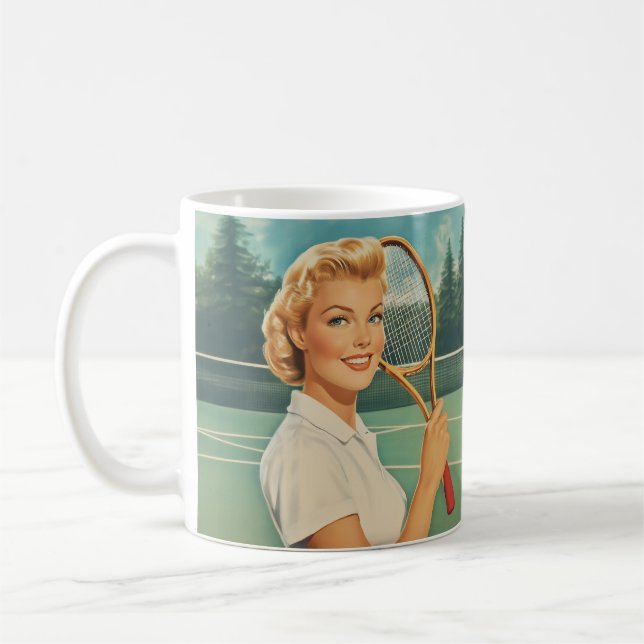 1950s Magazine Illustration Tennis Woman Coffee Mug (Left)