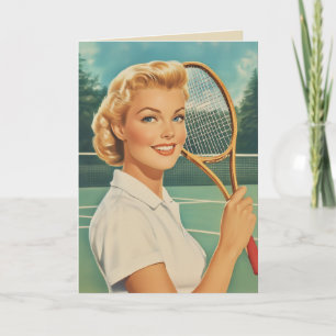 1950s Magazine Illustration Tennis Woman Invitation