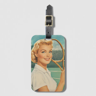 1950s Magazine Illustration Tennis Woman Luggage Tag