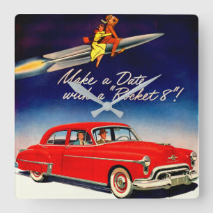 1950s Make a date with Rocket 88 Square Wall Clock