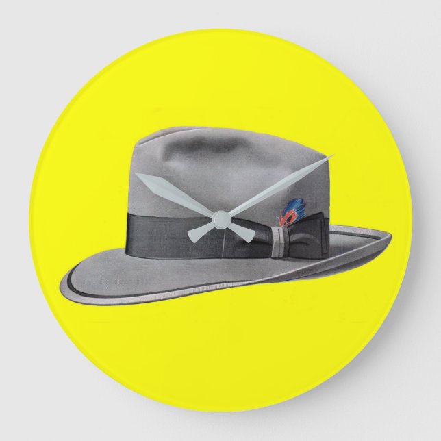 1950s mens fedora hat print large clock (Front)