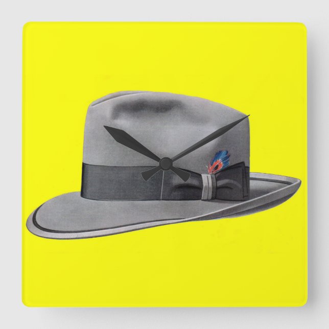 1950s mens fedora hat print square wall clock (Front)