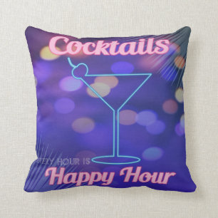 1950s Miami Cocktail Party Neon Blue Pink Bar Sign Cushion