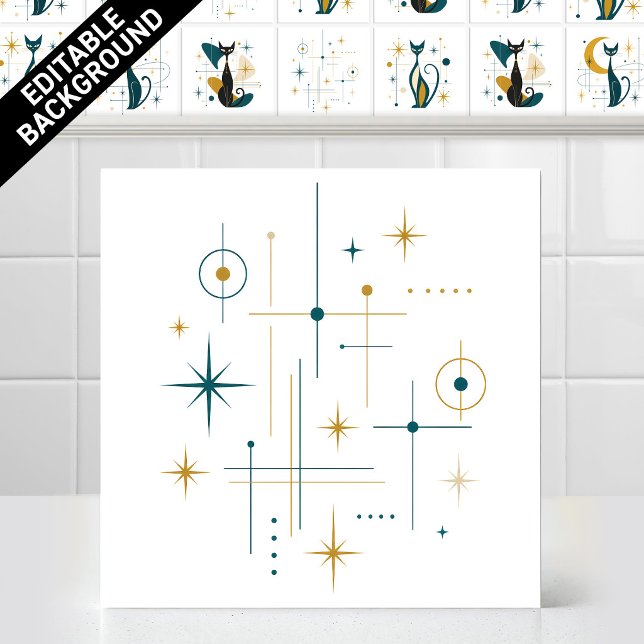 1950s Mid Century Modern Retro Atomic Star Pattern Tile (1950s Atomic Stars Mid Century Modern Retro Sitting Cats Ceramic Tile Mural)