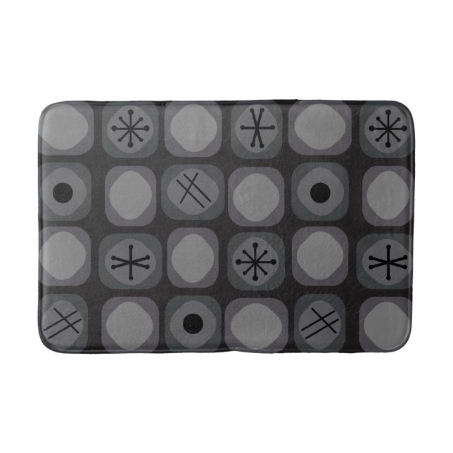 1950s Mod Art Soft Cubes Black Bath Mat (Front)