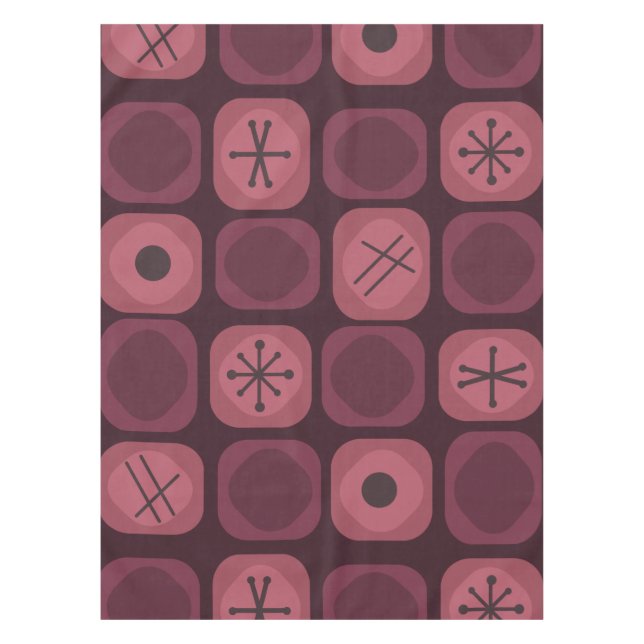 1950s Mod Art Soft Cubes Burgundy Tablecloth (Front)