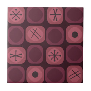 1950s Mod Art Soft Cubes Burgundy Tile