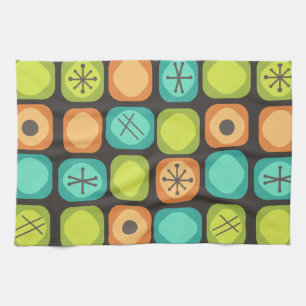 1950s Mod Art Soft Cubes Multicolored Tea Towel