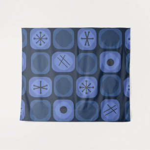 1950s Mod Art Soft Cubes Navy Blue Tapestry