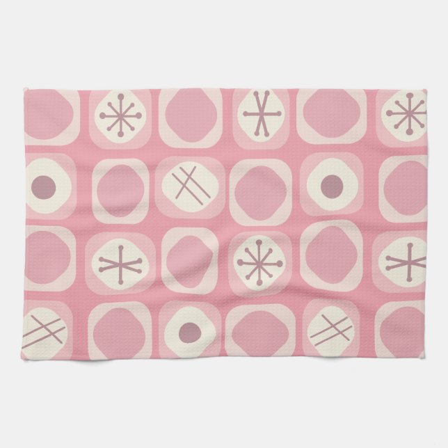 1950s Mod Art Soft Cubes Pink Vanilla Tea Towel (Horizontal)