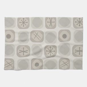 1950s Mod Art Soft Cubes Taupe Tea Towel