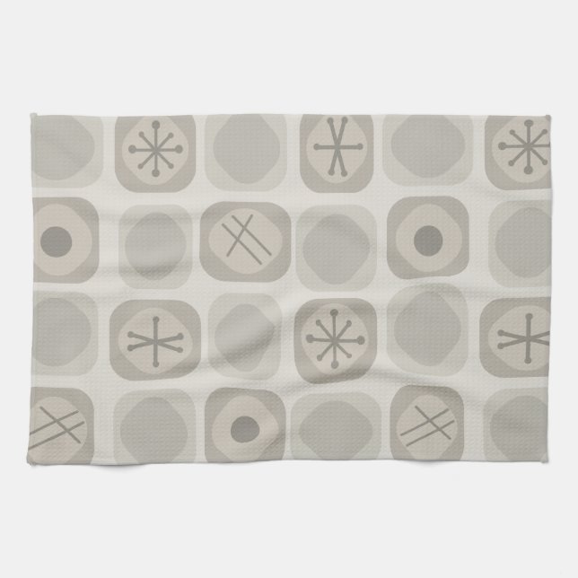 1950s Mod Art Soft Cubes Taupe Tea Towel (Horizontal)