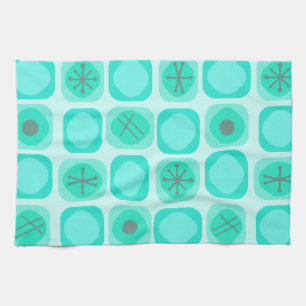 1950s Mod Art Soft Cubes Turquoise Tea Towel